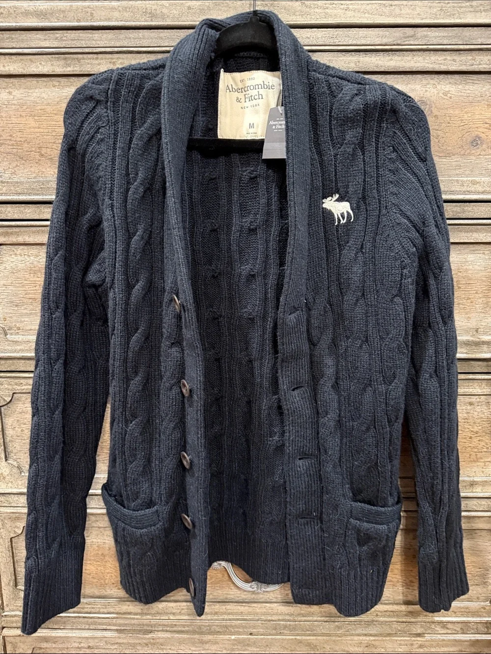 Vtg Y2K *NWT Abercrombie & Fitch Dark Navy Cable Knit Mens/Unisex Cardigan/Med